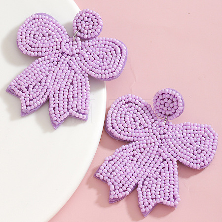 Glass & Cloth Bowknot Dangle Stud Earrings FS-WG55AB9-05-1