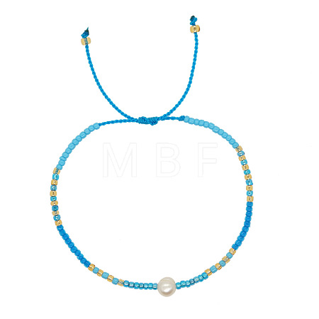 Bohemian Style Glass Seed Bead & Imitation Pearl Beads Braided Bead Bracelets JJ7327-1-1