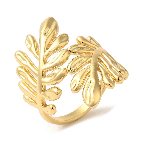 Leaf Brass Open Cuff Rings RJEW-U008-48G-1