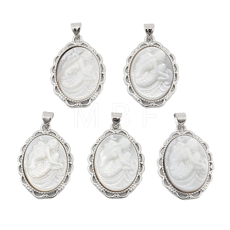 Natural White Shell Carved Mermaid Pendants KK-S506-03A-P-1