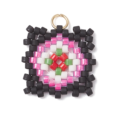 Handmade Glass Seed Beaded  Window Lattice Pattern Shape Pendants PALLOY-MZ00929-05-1