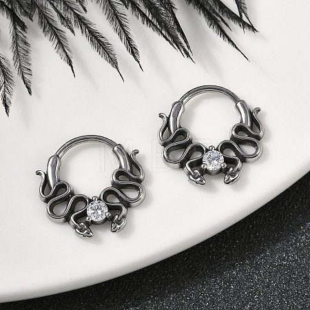 Snake 316 Surgical Stainless Steel Clear Cubic Zirconia Hoop Earrings X-EJEW-G416-39AS-1