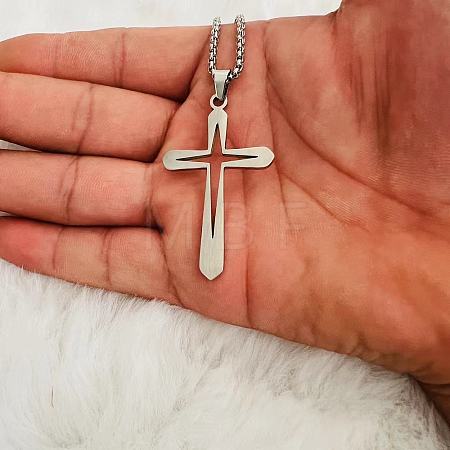 Hollow Out Cross 201 Stainless Steel Pendant Necklaces for Men FS-WGAF8AC-01-1