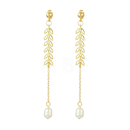 Natural Cultured Freshwater Pearl Beads & Brass Dangle Stud Earrings for Women EJEW-TA00555-1