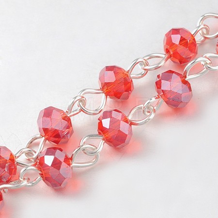 Handmade Rondelle Glass Beads Chains for Necklaces Bracelets Making AJEW-JB00121-04-1