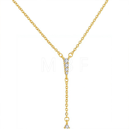 Brass Micro Pave Clear Cubic Zirconia Tassel Lariat Y Necklaces for Women WGB9A21-01-1