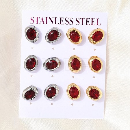 6 Pairs 304 Stainless Steel Pave Cubic Zirconia Stud Earrings SA-CBADCF0-04GP-01-1