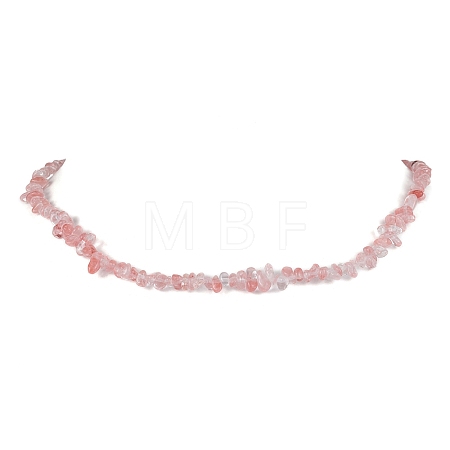 Synthetic Cherry Quartz Glass Chip Beaded Necklace NJEW-JN04616-01-1
