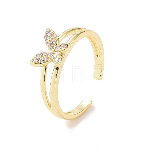 Clear Cubic Zirconia Butterfly Open Cuff Ring X-RJEW-B028-02G-1