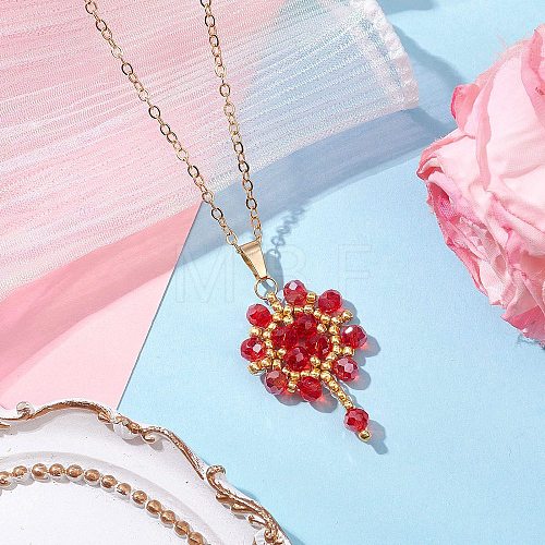 Flower Handmade Seed Beads & AB Color Glass Beaded Pendant Necklaces NJEW-MZ00084-01-1