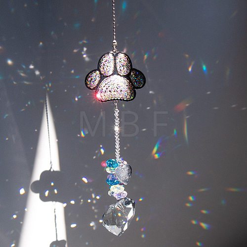 Metal Rhinestone Cat Paw Print Hanging Suncatchers PW-WGCB117-02-1