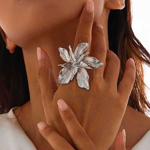 Flower Alloy Adjustable Rings for Women RJEW-B108-01P-1