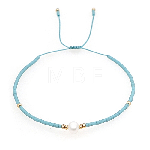 Glass Imitation Pearl & Seed Braided Bead Bracelets WO2637-25-1