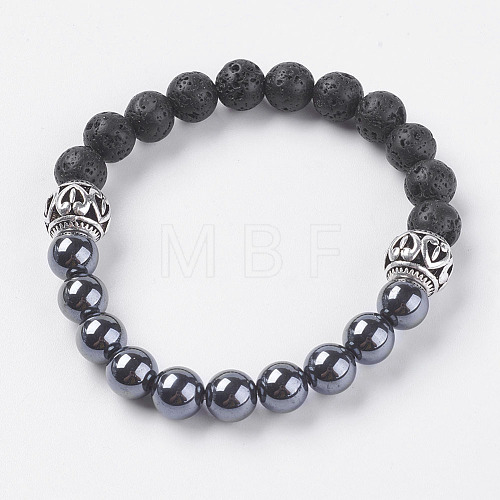 Natural Lava Rock Beads Stretch Bracelets X-BJEW-E326-04-1