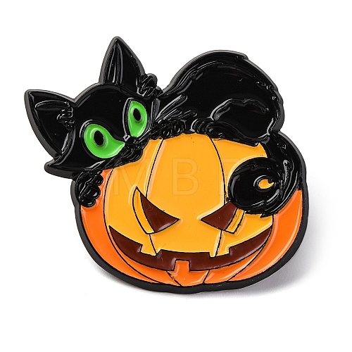 Halloween Black Cat with Pumpkin Enamel Pins JEWB-S031-02A-1