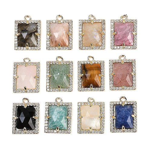 Natural Mixed Gemstone Faceted Rectangle Pendants G-I375-05G-1