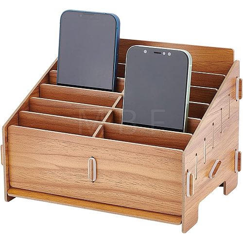 12-Grid Wooden Cell Phone Storage Box CON-WH0094-04A-1