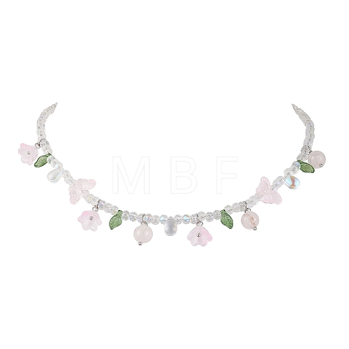 Glass with Rose Quartz Beaded Necklaces NJEW-JN04680-02-1