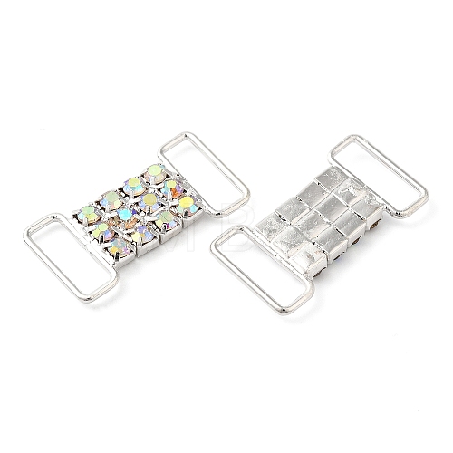 (Defective Closeout Sale: Uneven Back Plating) Brass Micro Pave Crystal AB Rhinestone Rectangle Connector Charms FIND-XCP0003-06-1