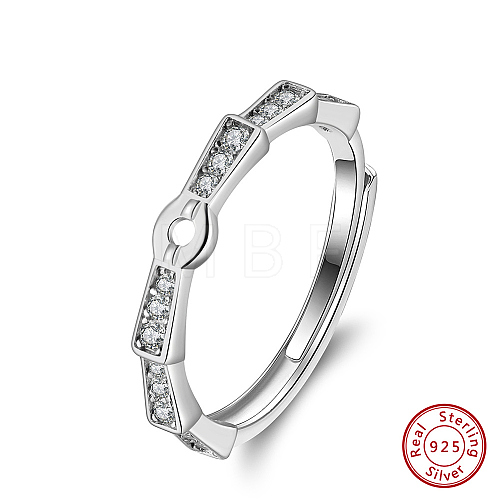 Plated 925 Sterling Silver Cubic Zirconia Adjustable Finger Ring Components STER-L064-07P-1