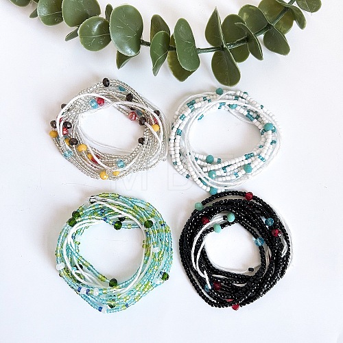 4Pcs 4 Colors Boho Adjustable Glass Seed Beaded Waist Chains Set for Women WG00C5B-03-1