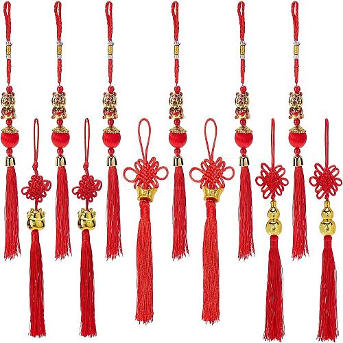 12Pcs 4 Styles Polyester Tassel Pendant Decorations HJEW-FH0001-12-1