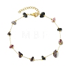 Natural Mixed Stone Chip Beads 316 Surgical Stainless Steel Handmade Link Chain Anklets for Women AJEW-AN00792-4