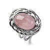 Oval Natural Rose Quartz Finger Rings RJEW-M063-01P-11-4