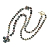 Saint Patrick's Day Natural Indian Agate Clover Pendant Round Beaded Necklaces with Brall Heart OT Clasps NJEW-G202-02G-01-4