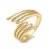 Brass Micro Pave Cubic Zirconia Open Cuff Rings RJEW-U008-40G-1