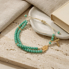 Faceted Rondelle Glass 2-Strand Braided Bead Bracelets with 314 Stainless Steel Religion Cross for Women UB2798-3