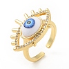 Cubic Zirconia Sun with Evil Eye Open Cuff Ring with Enamel RJEW-B042-08G-03-1