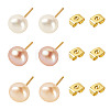 6Pcs 3 Colors Natural Cultured Freshwater Pearl Stud Earrings EJEW-TAC00026-2