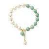 Round Natural Amazonite & Cultured Freshwater Pearl Beaded Charm Bracelets BJEW-JB14061-01-3