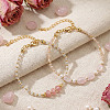 2Pcs Natural Rose Quartz & Glass & Imitation Pearl & Brass Beaded Bracelets for Women JV0360-4-4