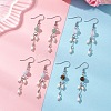 Round Natural Mixed Stone & Natural Pearl Bead Tassel Dangle Earrings EJEW-JE06936-1