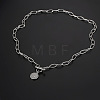 304 Stainless Steel Love Disc Coin Pendant Necklaces with OT Clasps for Women Men WG7163D-02-4