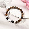 Natural Black Agate & Grade AB Tiger Eye & Howlite Beads Stretch Braceles for Women Men BJEW-JB13625-1