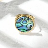 Flat Round 304 Stainless Steel Paua Shell Cuff Rings for Women RJEW-G346-02G-01-2