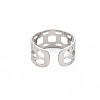 304 Stainless Steel Curb Chain Shape Open Cuff Ring for Women RJEW-S405-150P-2