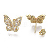 Brass Micro Pave Clear Cubic Zirconia Stud Earrings EJEW-S208-092-1