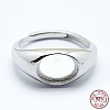 Anti-Tarnish Rhodium Plated 925 Sterling Silver Finger Ring Components STER-G027-02P-4