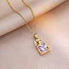 304 Stainless Steel Pave Cubic Zirconia Perfume Bottle Pendant Cable Chain Necklaces for Women WGECF3E-03-1