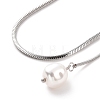 304 Stainless Steel Round Snake Chain Necklace with Acrylic Pearl Tassel Charm for Women NJEW-P271-07P-2