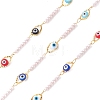 304 Stainless Steel Resin Evil Eye Link Chains with ABS Imitation Pearl Beads CHS-P016-33G-1