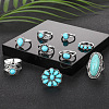 9Pcs Alloy with Synthetic Turquoise Finger Rings FS-WG21963-01-3