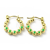 Ion Plating(IP) 304 Stainless Steel Round Beads Wrap Hoop Earrings with Enamel for Women EJEW-G293-16C-G-1