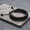 Natural Obsidian Bullet Pendant Necklace and Round Braided Bead Bracelet AJEW-SZ00002-29-3