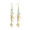 Shell Pearl Bead & 316 Surgical Stainless Steel Charms Dangle Earrings for Women EJEW-JE07274-2