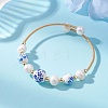 Handmade Porcelain & Natural Cultured Freshwater Pearl & Non-magnetic Synthetic Hematite Beaded Cuff Bangles for Women BJEW-JB14022-01-1